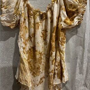 Ashley Stewart Flowing Cream and Brown Blouse